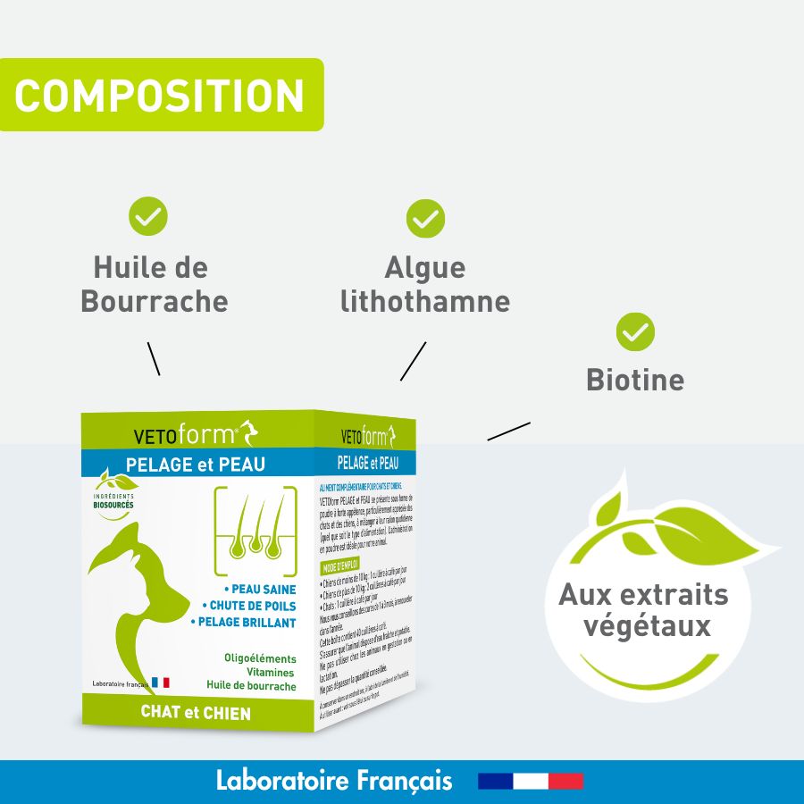 Aliment complémentaire - Pelage et peau chat et chien - 100g