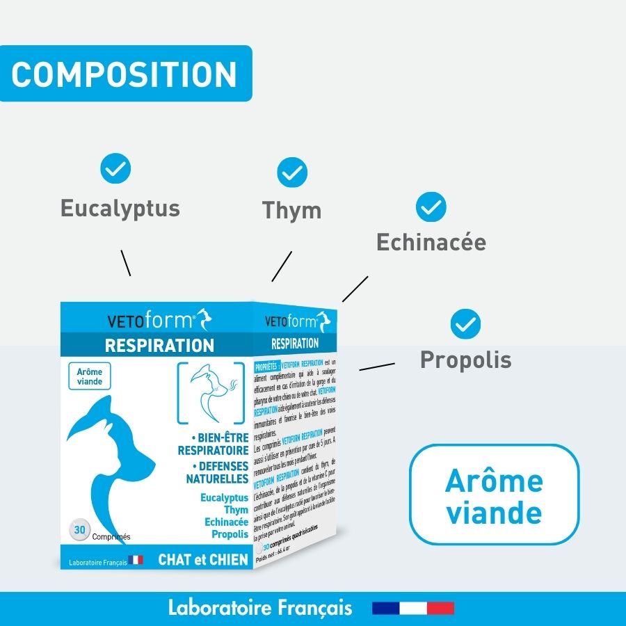 Aliment complémentaire - Respiration chat et chien - 30 comprimés