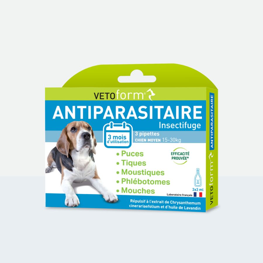 Antiparasitaire chien moyen - 3 pipettes