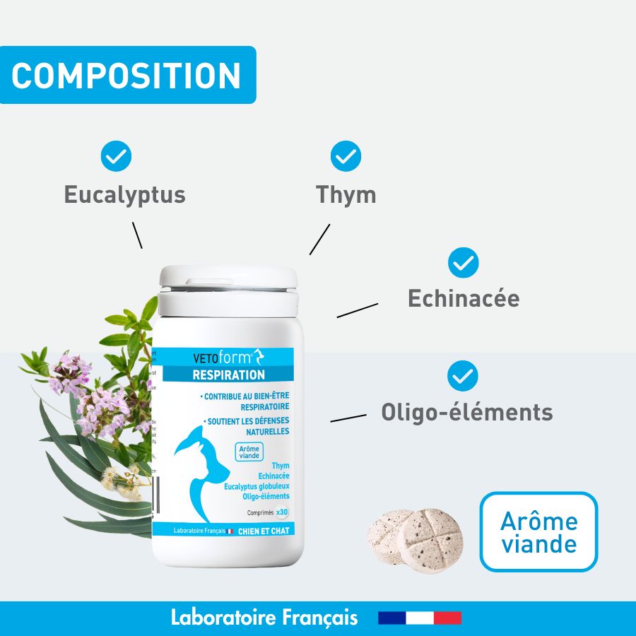 Aliment complémentaire - Respiration chat et chien - 30 comprimés